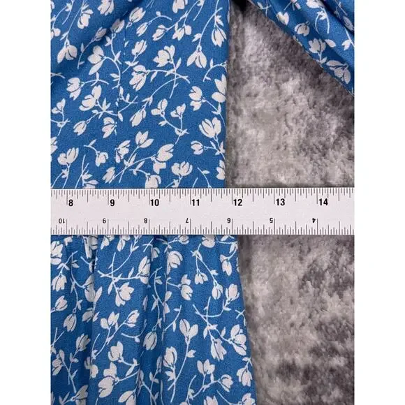 New Reformation Dress 2 Womens Mica Blue Floral Puff Tiered Sleeve Midi - Picture 6 of 9